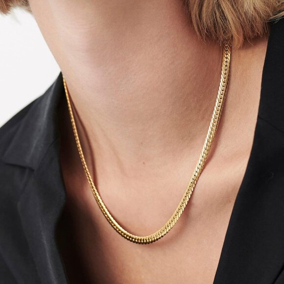 ⚡Snake Chain Herringbone Necklace For Women Gold Filled 14K Gold Silver Plated - Picture 3 of 7